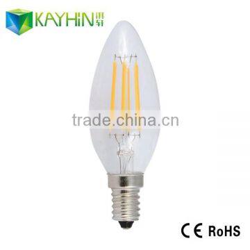 2W dimmable warm white LED filament candle lamp