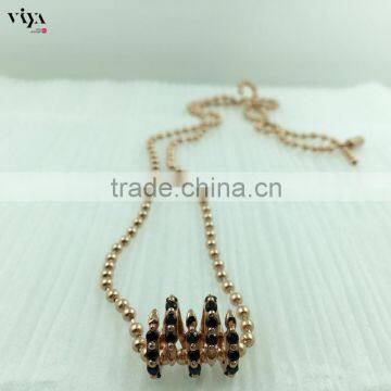 VIYAJEWELRY HQ rose gold women necklace ball chain with personality pendant inset black zircon stones charm endless jewelry