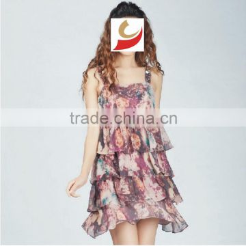 Ladies chiffon sleeveless layered strap dress