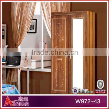 W972-43 2 doors laminate bedroom wardrobe designs wooden armoire with mirror