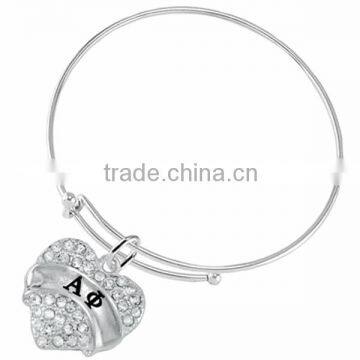 Genuine Austrian Clear Crystal "Alpha Phi" Greek Sorority Heart Charm Chain Link Bracelet photo-3