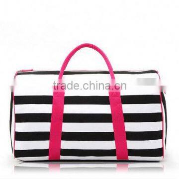 Wholesale custom stripe canvas duffel bag with secret compartment