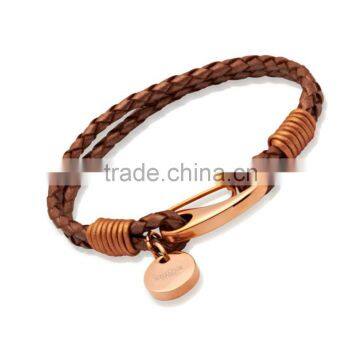 Unisex Wholesale DIY Charms Braided Brown Leather 316 Stainless Steel Clasp Custom Engravable Bangle Best Gifts for Friends