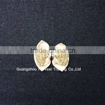 Beige Bow Flower for Shoe,Gold Beads And Plastic Beads Shoe Flower Decorations photo-2