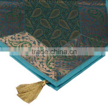 Indian Silk Table Runner With 6 Place Mats & 6 Coaster in Turquoise Color Size 16*62 photo-3