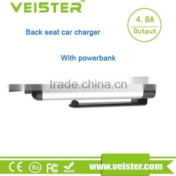 Veister New product 4.8a 24W multi fuction Passenger Car Charger 2 Front Seat USB Ports and 1 BackSeat Dual-Port Hub