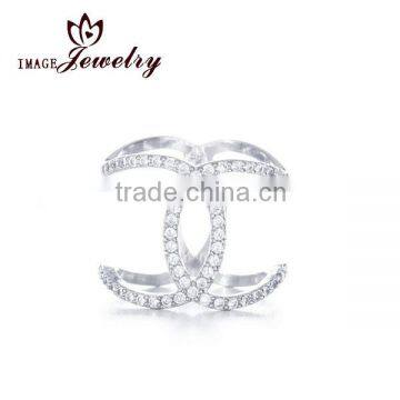 Customized 925 sterling silver Interlocking curve CZ double band