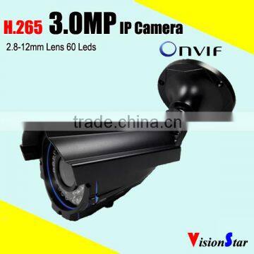 Weatherproof bullet style 2.8-12mm varifocal outdoor network surveillance ip camera 3 megapixels