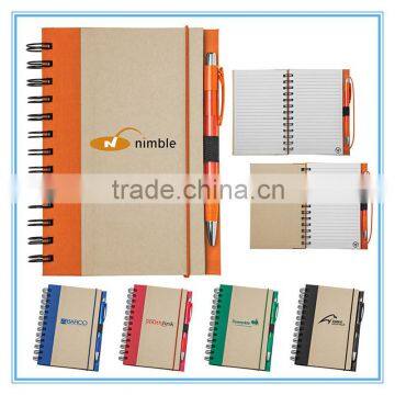 2016 hot selling Recycled Brown Kraft Paper Spiral Notebook with pen