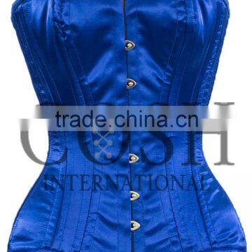 Steel Boned Overbust Corset in Blue Satin, Ci-001