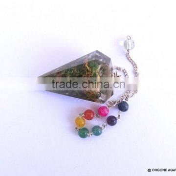 Chakra Reiki Pendulum | Green jade With Chakra Chain