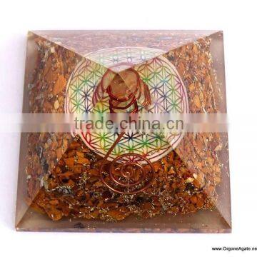 Big Orgonite Yellow Aventurine Pyramid With Flower Of Life Symbol And Crystal Point photo-4