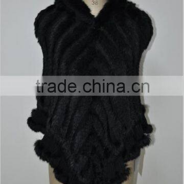 women fashion knitted real rabbit fur cape LK16F015