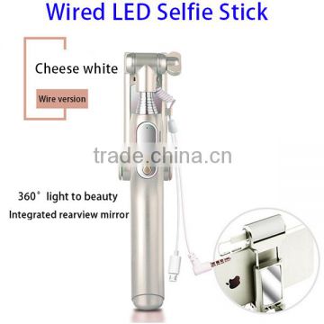 Professional Selfie Stick with Cable Take, Led Selfie Stick with Wire and Rear Mirror