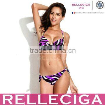 RELLECIGA 2016 Black/Pink Zebra Print 3/4 Push-up Molded Cups Bikini Swimsuit