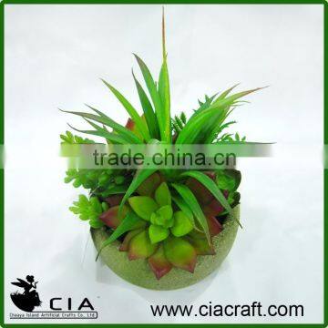 Hot Artificial Mixed Potted Plants Arangement in Concrete Barrel Pot