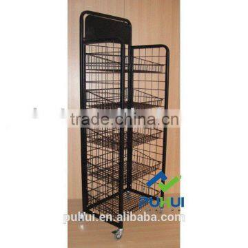 mobile metal wire universal floor display shelf with strong capability