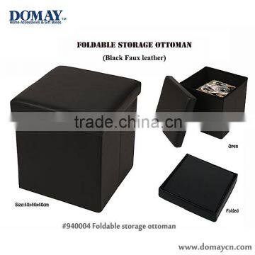 Faux leather foldable storage stool box, ottoman box