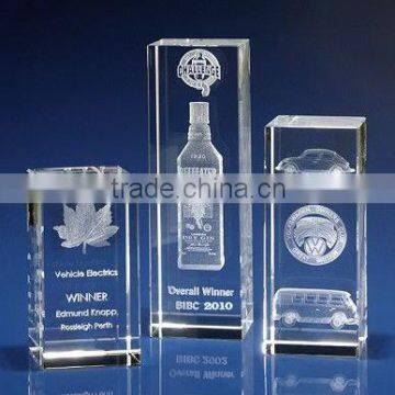 Rectangle laser engraved crystal awards for souvenirs