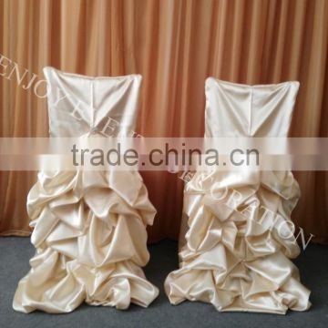 YHC#140 elegant satin fancy ruffle chair back cover-polyester banquet wedding chiavari chair back cover