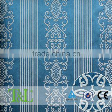 Blue long fiber backed flock coating wallpaper design