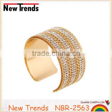 High quality gold plated rhinestone chain bracelet bangle