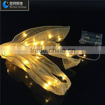 2AA battery operated yellow color ribbon string lights for wedding and holiday