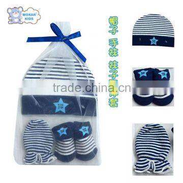 Cotton baby product 3 pieces mittens and hat baby socks gift set