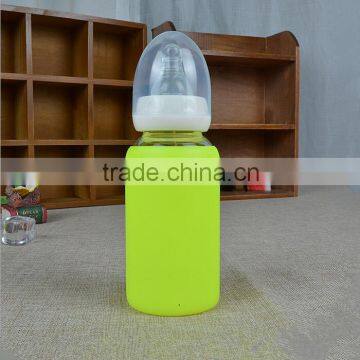 OEM/ODM high quality of milk bottle.wide mouth glass silicone sleeve bottle,200ml mini cute bottle