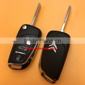 Hot sale products--Original Citroen 3 button modified flip remote key blank with HU83 407 Blade- 3Button -Trunk- With battery pl