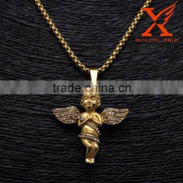 Hip Hop Sterling Stainless Steel 316L Mini Stardust Angel Lab Pendant Yellow Gold Finish