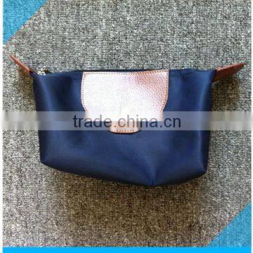 2015 Hot selling solid blue polyester satin cosmetic bag with zipper