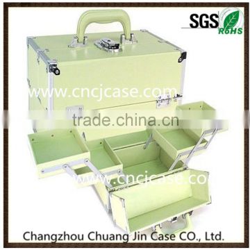 light color useful carrying combination yellow aluminum makeup case with trays