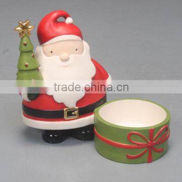 christmas decor ceramic handpaint santa claus tealight holder