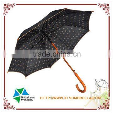 23" Standard size black fabric with inner print wooden umbrella