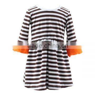 Kids dresses boutique long sleeve ruffle Halloween black white stripe girl clothing