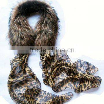 2016/2017 New Design Genuine Raccoon Fur Shawl With Leopard Sarong for Winter Women