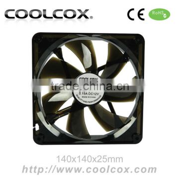 CoolCox 140x140x25mm DC axial fan,14025 computer cooling fan,12V/24V exhaust fan,DC brushless fan,LED fan,air cooler fan