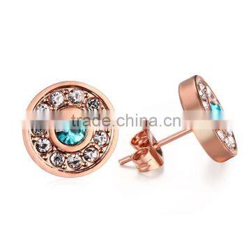 Luxury Full Crystal Rhinestone Stud Earring Good Quality Steel Earring Jewelry Rose Gold Plated Ear Clips For Lady