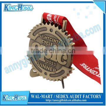 Various shape custom make metal sport gold medal with ribbon