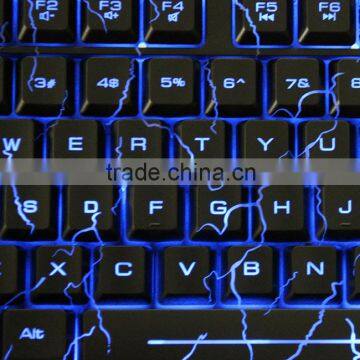 USB Wired Blue LED Backlit Computer Keyboard With Cool Crack Parttern photo-2