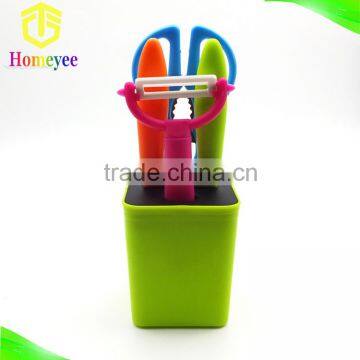 Promotion gift utility knife and scissors and peeler with storage block