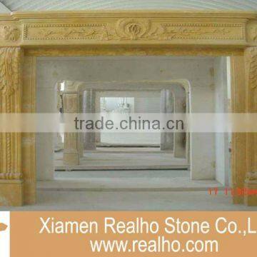 Yellow Marble Fireplace with Carving