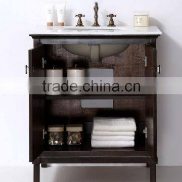 Brown Wooden Stain Bathroom Vanity Cabinet With Solid Wood Legs
