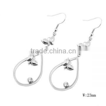 SRE6033 Wholesale Hollow Raindrop with Butterfly Jewelry Dangle Earring Stainless Steel Pendant Earring