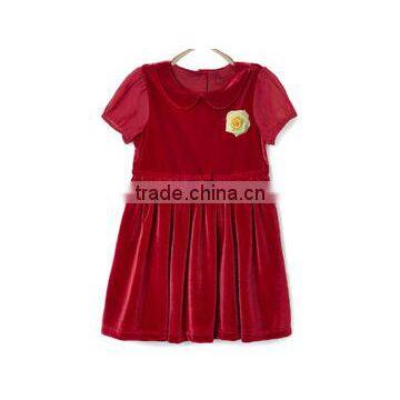 custom logo imprinted Younger Girls Red Velvet Collar Dress baby clothes girls323