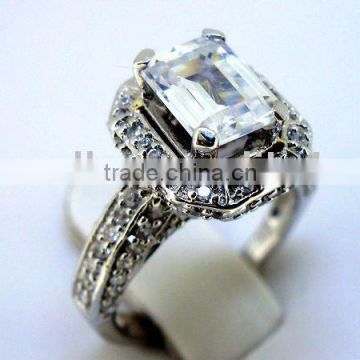 QCR056 lead&nickle free big stone wedding finger ring,purity&quality ensure 925 silver rhodium plated CZ ring