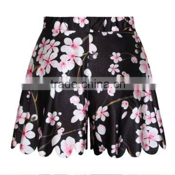 Wholesale Women Skirt Shorts Flowers Print Black Lace Hem Short Pants N14-2