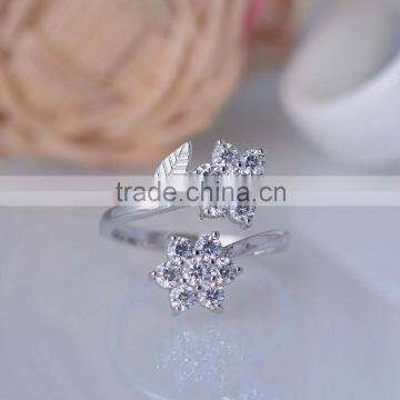 925 Sterling Silver Double Twice Flower Paving Setting Ring With Zircon photo-4