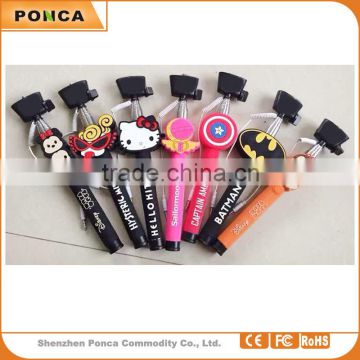 Wired Monopod cable take pole mini hot selling cartoon design Selfie Monopod Extendable Holder Selfie Stick